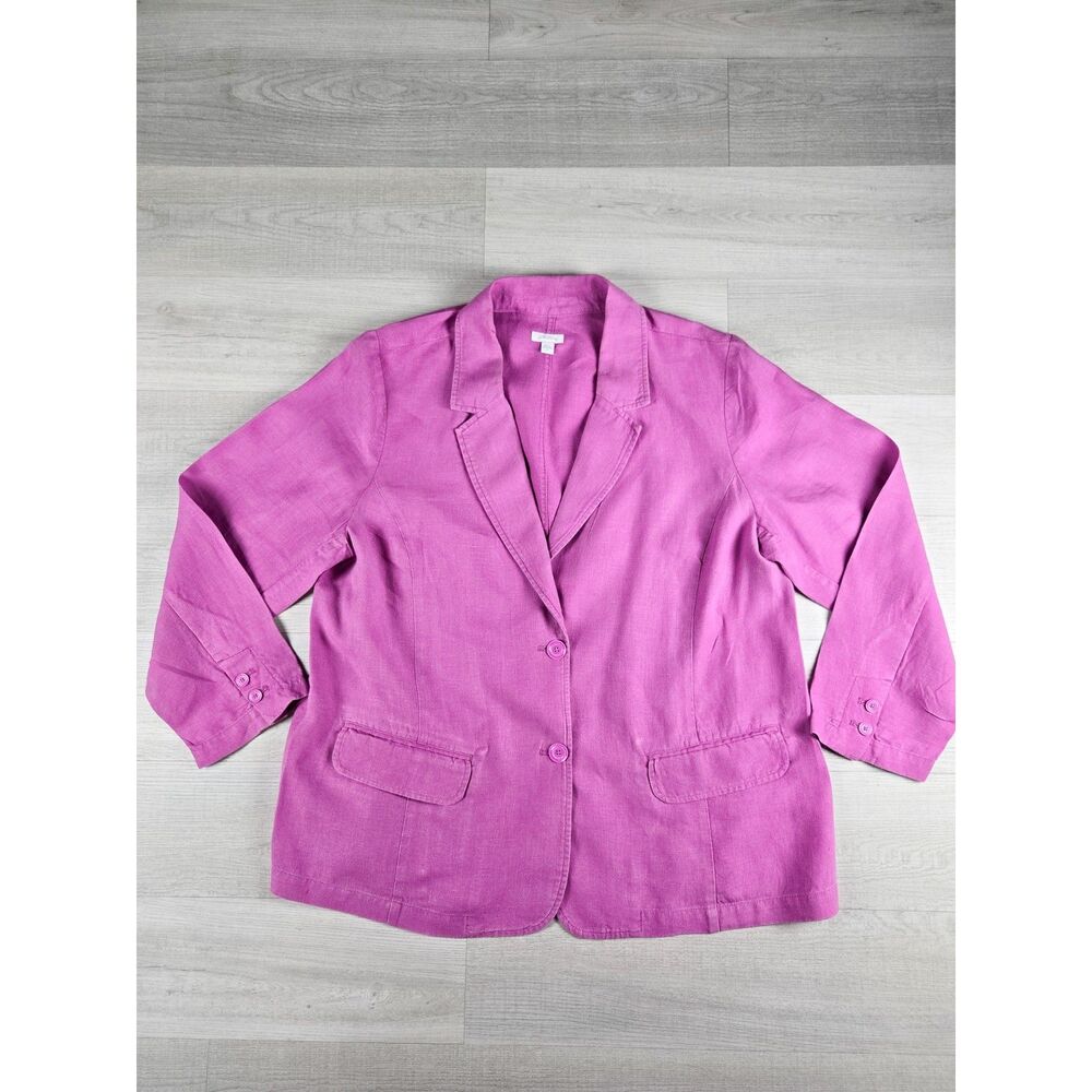 J.Jill Womens XL Love Linen Pink Fuchsia Blazer Suit Jacket Two Button EUC